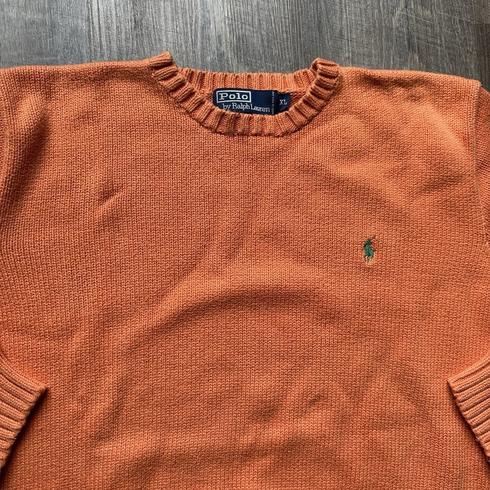 Polo By Ralph Lauren Sweater Mens XL Orange 100% Cotton Crewneck Knit Pony